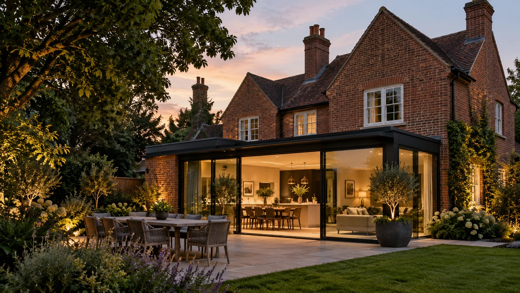 Illustrative concept of a glazed extension to a traditional brick home